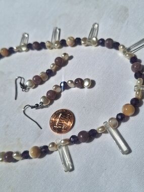 Amethyst and Fresh water Pearl Beaded Necklace And Matching Earring - Set!